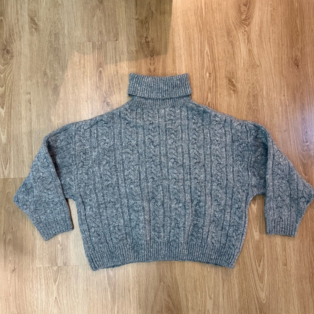 Gray Cable Knit Turtleneck Sweater Womens S Chunky Cozy Fall Winter Pullover